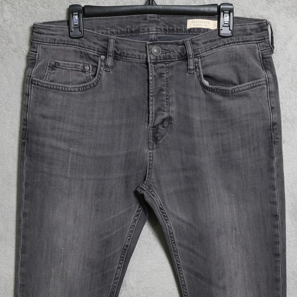 AllSaints Jeans Mens 33x31 Gray Cigarette Stretch Slim Button Fly Denim Pants